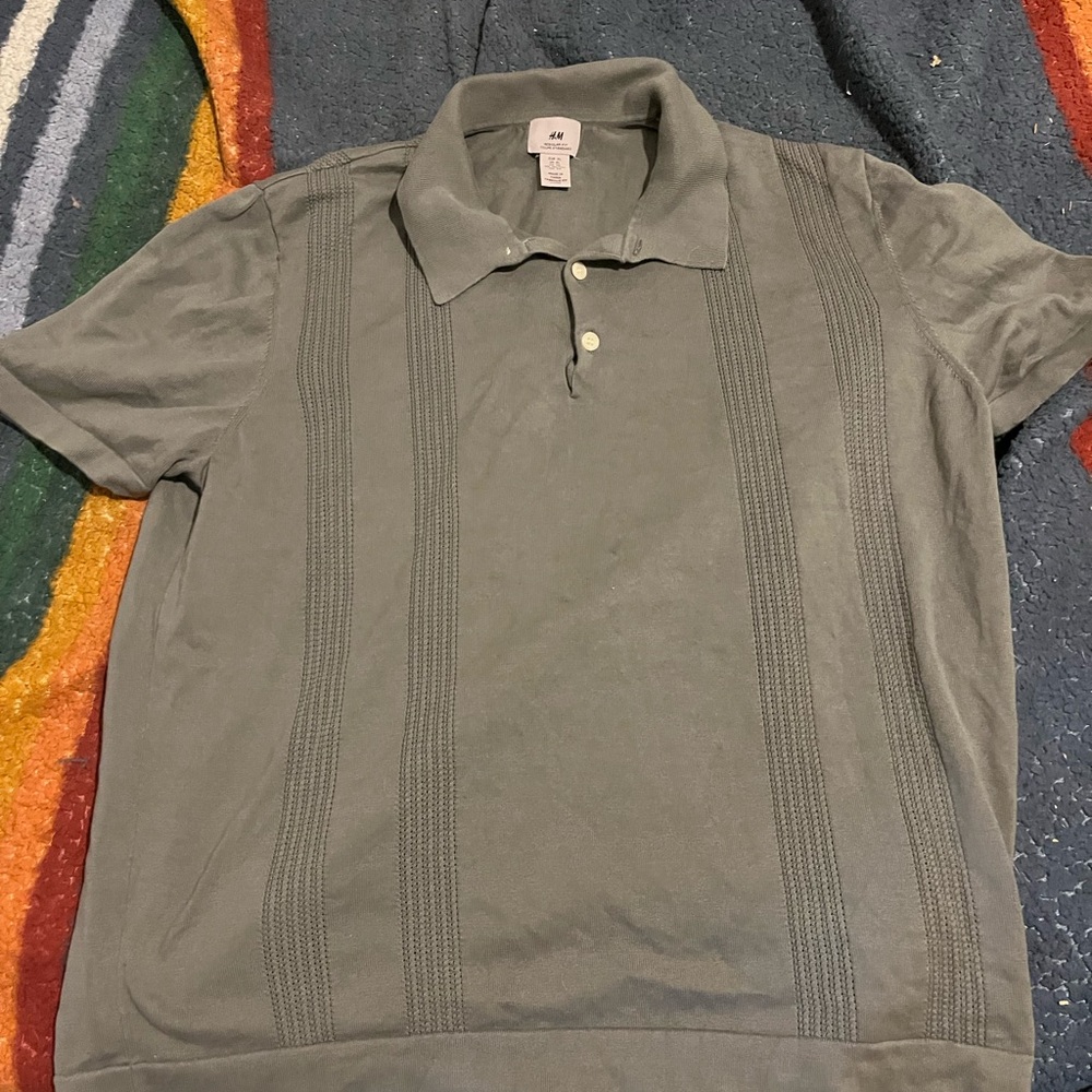 H&M Charcoal Polo Shirt with Textured Stripes